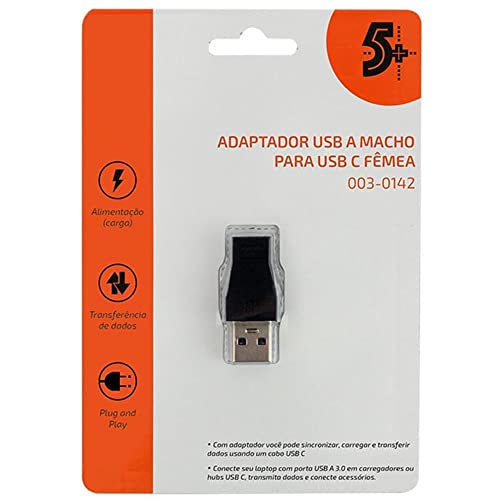 5+ 003-0142 Adaptador USB 3.0 Macho para Tipo C, Preto