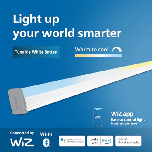 Philips Smart Wi-Fi 24W LED Batten NXT | Tunable White 2700K–6500K | 2400 Lumens | WiZ App & Voice Control (Alexa, Google) | Energy Efficient | Pack of 1 view 2