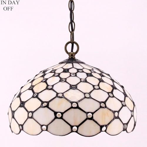 Image of WERFACTORY Tiffany Pendant Light Fixture Stained Glass Hanging Lamp 12 Inch