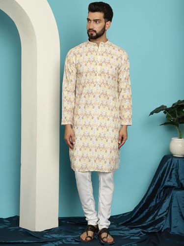 Image of SOJANYA (Since 1958 Men's Cotton Embroidered Printed Kurta & White Pyjama Set