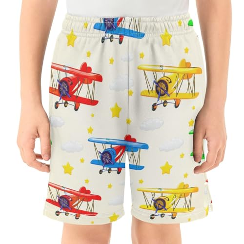 Colorful Vintage Aairplanes Athletic Shorts with Zipper Pockets, Youth Boys Athletic Running Shorts for Summer2
