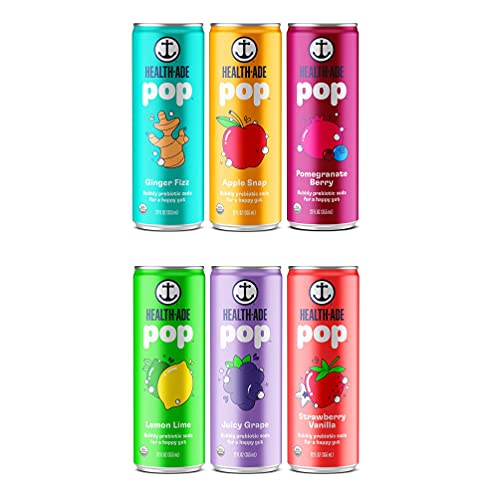 Health-Ade Pop Vegan Organic Prebiotic Soda for Gut Health, Healthy Soda with Antioxidants, Lactic Acid to Detoxify, 12 Pack Case (12 Fl Oz Cans), Pop: Sampler Pack