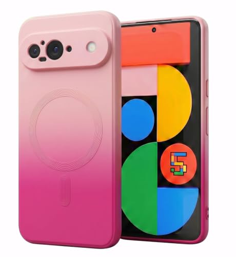 Image of amazon basics Gradient Mag-Safe Case for Google Pixel 9 | Soft Silicone Shockproof Cover with Camera Protection | Slim Lightweight Design | Smooth Touch & Durable - Light and Dark Pink