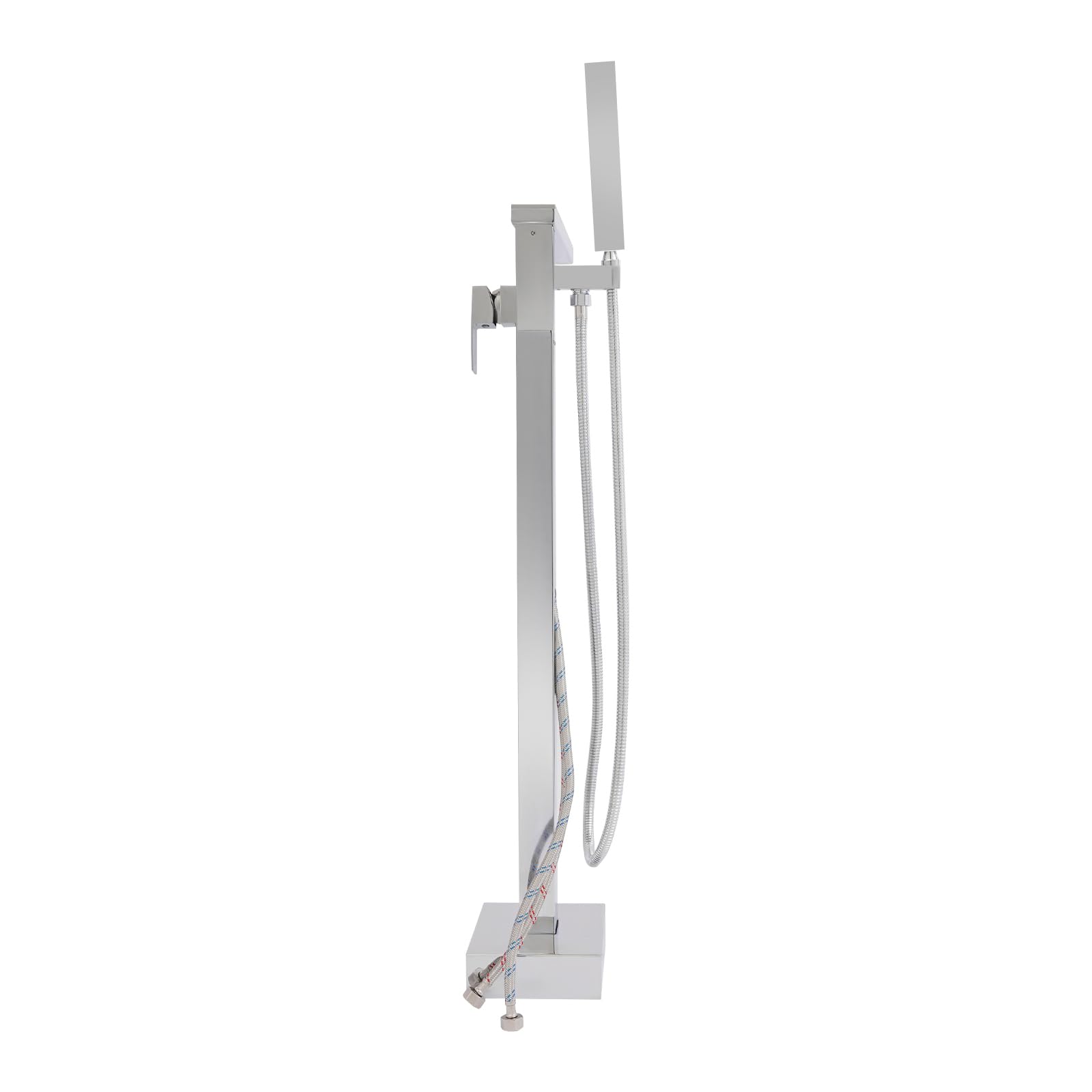 Rubinetto autoportante per vasca da bagno con doccetta girevole a 360°, montaggio a pavimento, vasca indipendente, classico, set di rubinetti per vasca da bagno (argento)