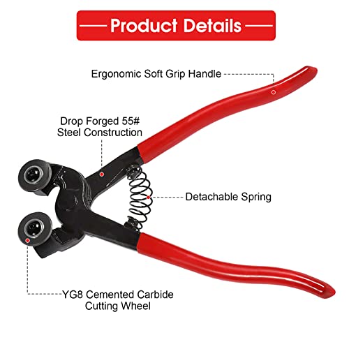 Mosaic Tools, 200mm Heavy Duty Glass Mosaic Cut Nippers Ceramic Tile Wheel Wheeled Cutter Pliers Tool for Glasss Tile Ceramic Cutting - Thumbnail 3