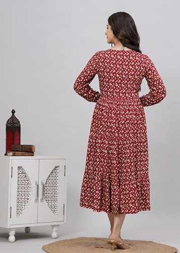 Image of Daevish Women's Rayon Fit and Flare Midi Casual Dress