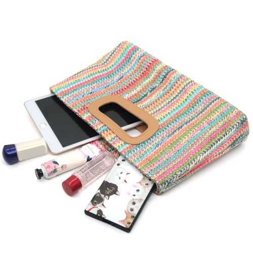 Image of Top Handle Straw Clutch Purses for Women Summer Evening Handbag Vacation Handbags Raffia Woven Beach Bags