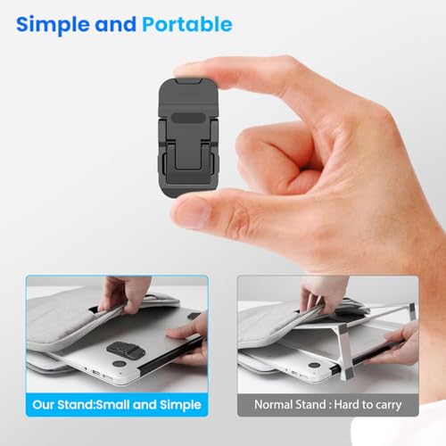Image of ZORBES Portable Invisible Laptop Riser Stand, 2 Mini Self-Adhesive Alloy Metal Folding Desk Stand, Lightweight Laptop Desk Feet for MacBook, Lenovo, HP, Dell, Laptops & Tablets, 2pc (Black) | Folding Laptop Risers with 2 Hights Aluminum Alloy Mini Laptop Risers Feet, Pack of 2, Black