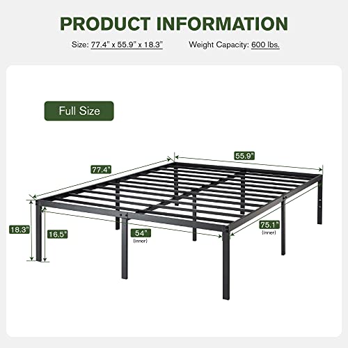 Imusee Heavy Duty 18 Inch Full Size Platform Bed Frame With Large Under Bed Storage Space, Sturdy Metal Frame/Mattress Foundation/No Box Spring Needed/Easy Assembly/Noise-Free #TOP1