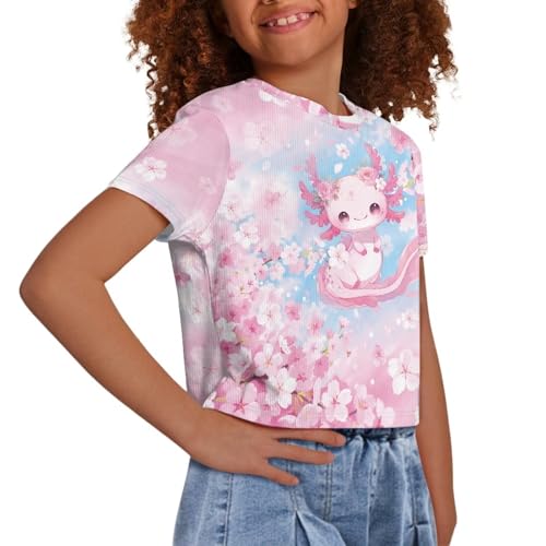 Image of Girls Fashion Crewneck Tee Shirts Casual Short Sleeve Crop Top Summer Outfits 5-14 Years Old
