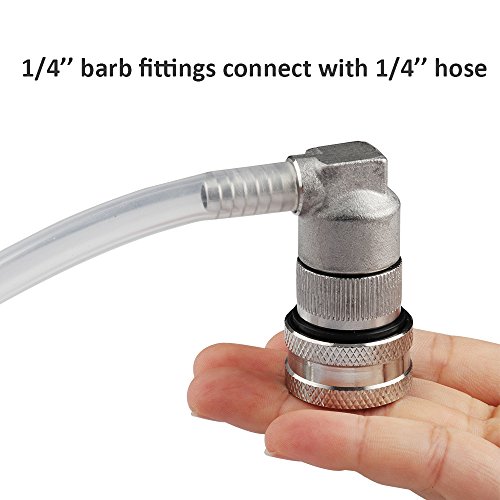 OneBom Ball Lock Disconnect, Gas & Liquid Corny Keg Fittings, MFL 1/4’’ Threaded with 5/16’’ Stainless Steel Barbed & Hose Clamp (1/4'' Hose Barb) - Thumbnail 4