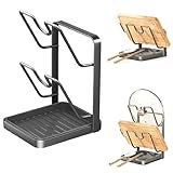 Kitchen Pot Lid Storage Rack With Slots, Lid Holder While Cooking & Spoon Rest, Pot Lid Organizer with Removable Drip Tray for Countertop, Space-Saving Counter Lid Stand For Pots Pans (Double-layer)