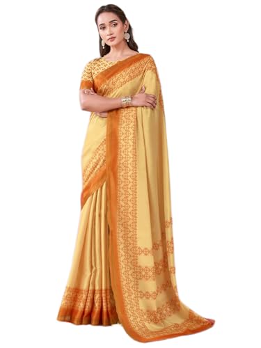 Image of Satrani Women's Silk Printed Saree with Unstitched Blouse Piece