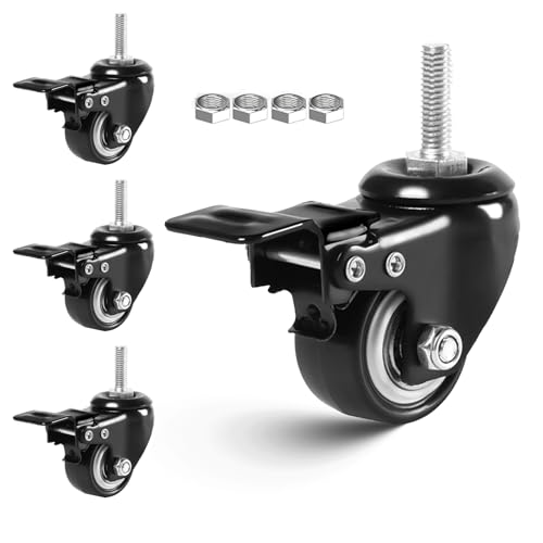 VitalBloom 回転キャスターホイール 4個セット ロックキャスター M10 ブレーキ付き 車輪径50mm(2インチ) 耐荷重280KG 360度回転 静音 ねじ込み式 ストッパー付き Ａ型ねじ式 ワゴン ショッピングカート 家具用 交換用 DIY