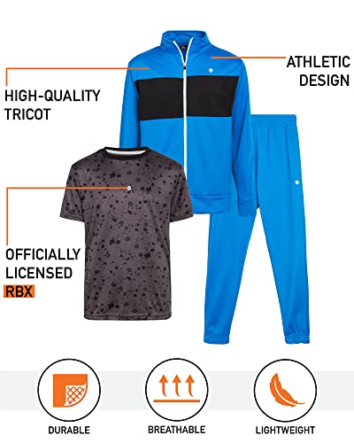 Rbx Boys' Jogger Set - 3 Piece Tricot Sweatshirt, Sweatpants, And T-Shirt Tracksuit (8-12), Size 8, Royal Black #TOP1