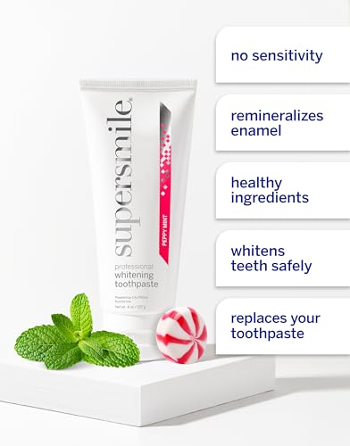 Image of Supersmile Peppy Mint Whitening Toothpaste, Fluoride-Free, 8 Oz | Calprox Powered, Whitens 5.5 Shades in 7 Days, Candy Cane Flavor Without the Sugar, Veneer Safe, SLS-Free