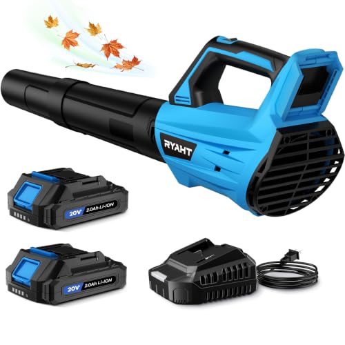 Leaf Blower Cordless, Leaf Blower with Battery and Charger - 2 Speed Modes, 2 Batteries, 20V Powerful Lightweight Electric Blowers for Blowing Leaves, Dust, Lawn Care, Patio Cleaning, Blue
