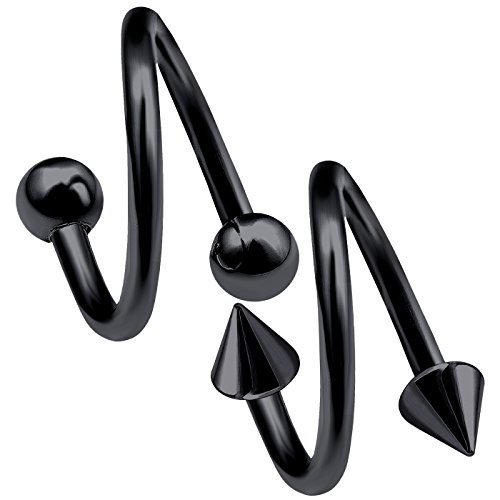 bodyjewelrytrend 2 Stück 1,2mm 8mm spiralen Piercing Ohr lippe Kugel nasenpiercing unterlippe Twist spirale Helix schwarz eloxiert Titan Tragus lippenpiercing Twister C3LCB