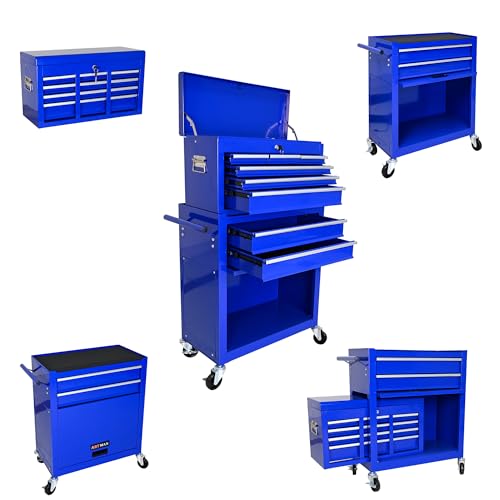 Tool Chest, 8-Drawer Rolling Tool Storage Cabinet with Detachable Top, Tool Box with Liner, Adjustable Shelf, Locking Mechanism, Parking Brakes, Tool Cart Chest for Garage, Workshop, Home Crafts Use
