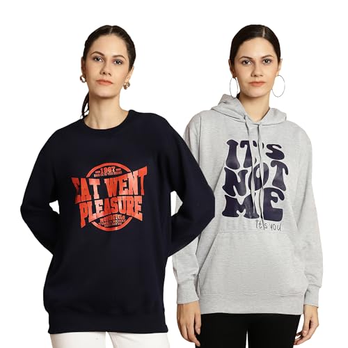 Image of Mack Jonney Printed Round Neck Cotton Fleece Sweatshirt for Women (Pack of 2)-MACK51225