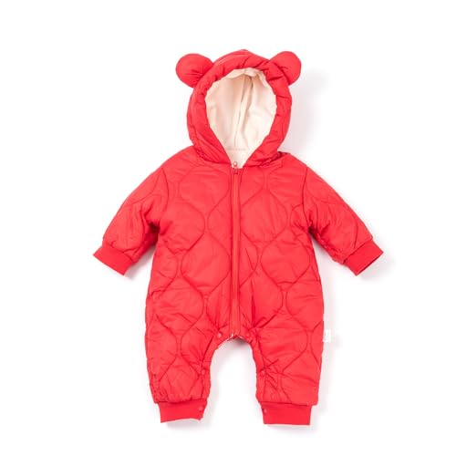 SONARIN Warm Winter Baby Romper,Baby Boys Girls Hooded Snowsuit Warmer Cute Long Sleeve Baby Winter Coats Jumpsuit Bodysuit Outfits for Newborn Infants Toddlers(Red 73)