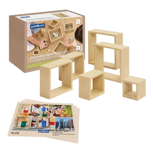 Kaplan Early Learning Discovery Squares - Natural - 6 Pieces | Toddler Stacking and Sorting, Nesting Toys | Indoor/Outdoor Montessori Preschool Block Play