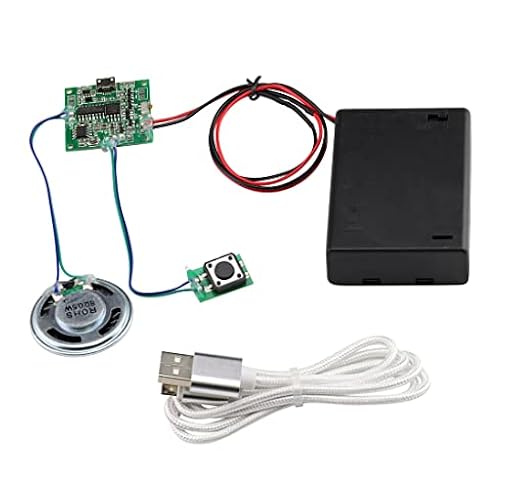 Heevhas Chip sonido MP3 Módulo música grabable programable 8 MB USB descargable recargable + caja de batería AA + cable micro USB + altavoz de 36 mm 0,5-1 W para DIY tarjeta de felicitación | Ya disponible en tu tienda friki favorita! En mundofriki.es!