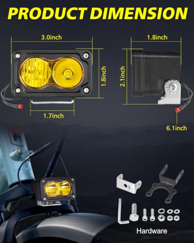 Image of 2 Pin Male Yellow Headlight for Rad Power Bikes Vamoose Mammoth | High Intensity CREE LEDs, Spot Flood Combo Beam, 3000K Yellow 20W Waterproof E-Bike Light, Check Connector Before Purchase.