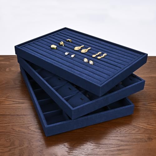 Microfiber Jewelry Tray Stackable Jewelry Drawer Organizer Trays Necklace Bracelet Holder for Necklace Bracelets Watches Perfume Organizer(Blue)