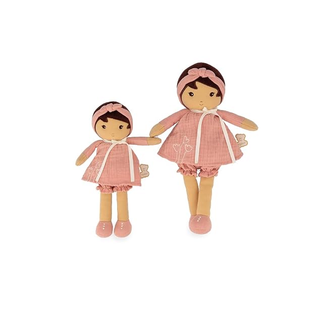 Foto 6 de 6 de KALOO Tendresse, Mi Muñeca de Tela Amandine, Muñeca de Trapo 32 cm, Vestido Rosa de Muselina, Piel Bronceada