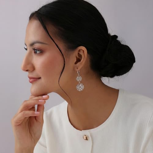 Image of TRUESILVER ACPL 925 Sterling Silver BIS Hallmarked Filigree Ball Leverback Drop Dangle Earrings for Women