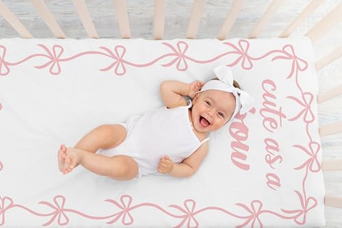 Image of Sweet Jojo Designs Fitted Baby Crib Sheets (Pink Bows) for Girls, Infant Nursery, Toddler Room - Standard Size (Photo Op, Elegant Cute as a Bow for the Ballerina, Dancer, Princess, Ballet Collection)