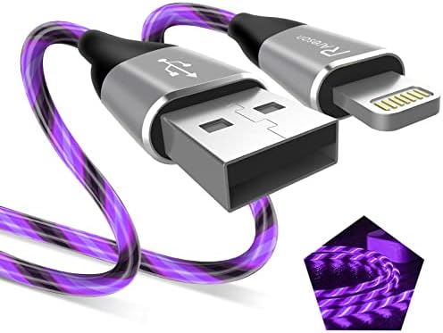 Light up iPhone Charger Cord, LED Lightning Cables 1 Pack | Apple MFi Certified | USB Fast Charging Cord for Apple iPhone 13 12 11 Pro Max XR XS X/8Plus/7Plus/6Plus/5s/iPad More (3FT, Purple)