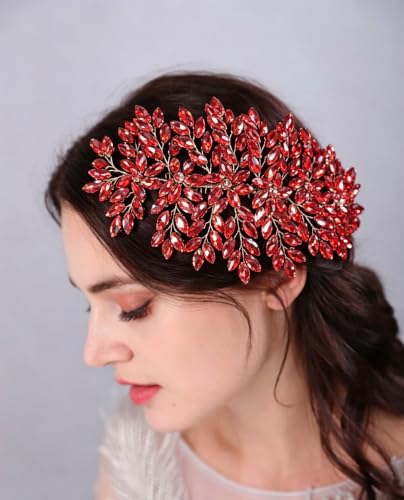 Peine para cabello de boda con cristales grandes rojo miniatura 2