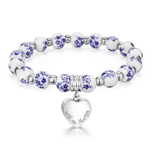 XIUDA Heart Cremation Jewelry Urn Bracelet for Human Ashes Stainless Steel Cremation Bracelet Memorial Keepsake Urn Jewelry for Women