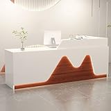 Brown,47.2in/120cm,Reception Desk with Counter, Front Desk with LED Lights, Reception Counter with Lockable Drawers, Front Counter with Keyboard Tray, for Office Beauty Salon