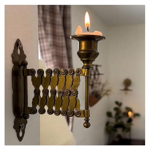 Bougeoir extensible en forme de chandelier mural vintage, bougeoir en laiton en métal, appliques accordéon françaises antiques pour salon, chambre à coucher