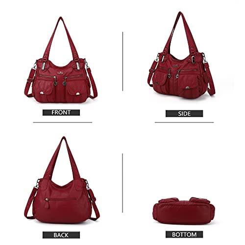 Image of Purses Women Handbags Large Double Zipper Multi Pocket Washed Shoulder Bags Purse with compartments Designer