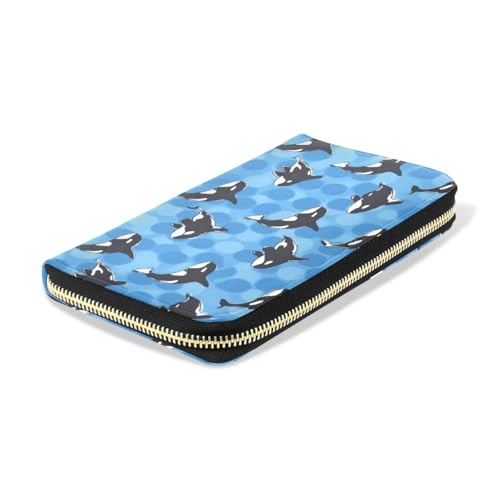 Long Wallets Leather Bifold Wallet for Women Orca Whale Blue with Zipper Credit Card Holder Large Capacity4