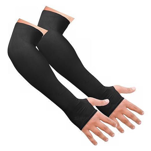 Design Studio Arm Sleeves for Men & Women UV Protection Hand Sleeve with Thumb for Boys & Girls Sun Protection Cover for Running, Bike Riding, Cricket - Nylon - Black - 1 Pair-image-21