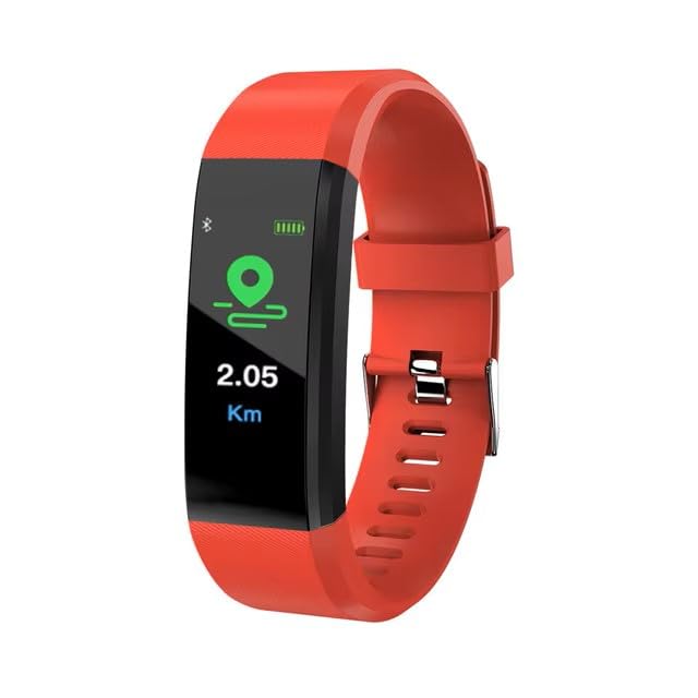 Smart Band Fitness, Contapassi, CardioFrequenza, Pressione Sanguigna, Monitor Sonno, Calorie, Notifiche Smartphone, App Fitness, IP67, Modalità Sportive, Standby 10 giorni, Bluetooth, Sveglia (Rosso)