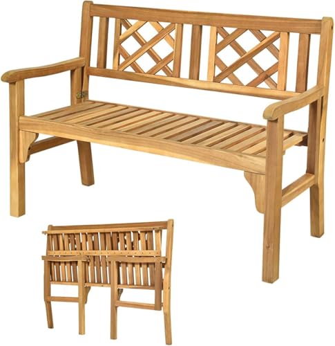 RELAX4LIFE Banco de Jardín Plegable de Madera Acacia con Reposabrazos para 2-3 Personas Exterior Ergonómico