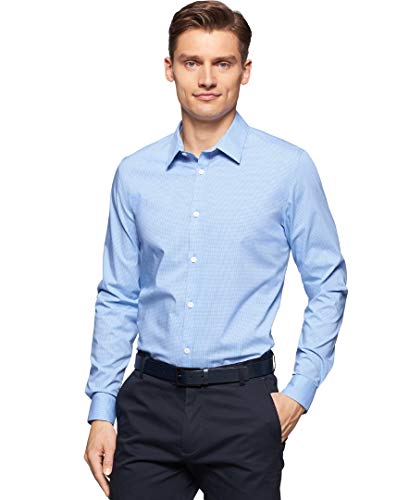 Calvin Klein Men's Long Sleeve Cool Tech Mini Check Poplin Woven Shirt