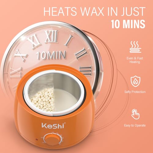 Image of KeShi Waxing Kit, Painless Hair Removal Wax Warmer with 6 Bags Hard WaxBeans for Full Body, Legs, Face, Eyebrows & Bikini- Ideal for Both Women & Men(Orange)