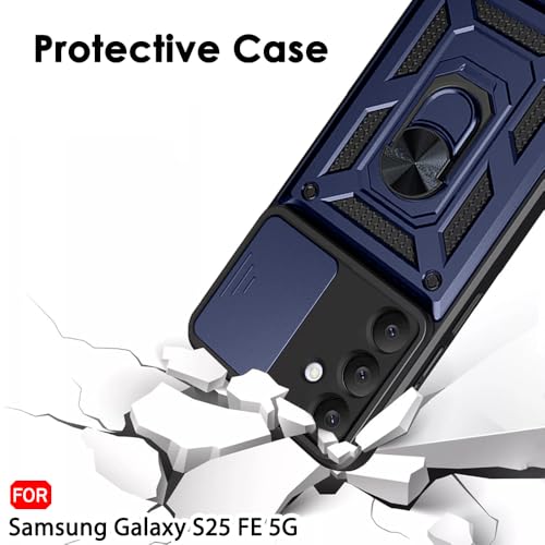Image of TheGiftKart Tough Armor Bumper Back Cover Case for Samsung Galaxy S25 FE 5G | Sliding Camera Cover, Kickstand & Ring Holder | 360 Degree Protection Back Cover Case for Samsung S25 FE (PC & TPU, Blue)