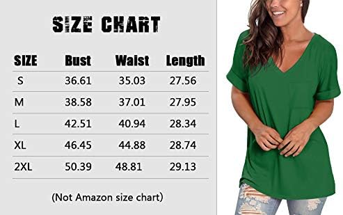 Womens Basic V Neck T Shirts Rolled Short Sleeve Summer Casual Tops with Pocket
