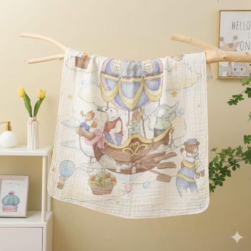 Image of Kassy Pop Printed 6 Layer Bamboo Muslin Blanket Cum Swaddling Towel for Baby | AC Quilt, Multi-Purpose Blanket | 70% Bamboo, 30% Cotton | 110cm x 110cm (Multicolor Print)