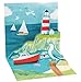 Produktbild Pop UP 3D MINI Karte Urlaub Geburtstag Grußkarte Leuchtturm Urlaub Meer 7,6x7,6cm