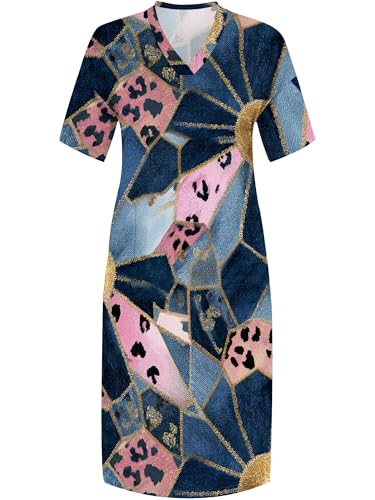 Image of SUZONANA Plus Size Denim Print Maxi Dresses for Women Casual V Neck Short Sleeve with Pockets Soft Jean Look Dress XL-6XL
