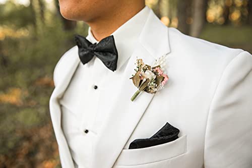 Alizeal Mens Paisley Bow Tie, Pocket Square, Cufflinks Set (Wine Red) #TOP4